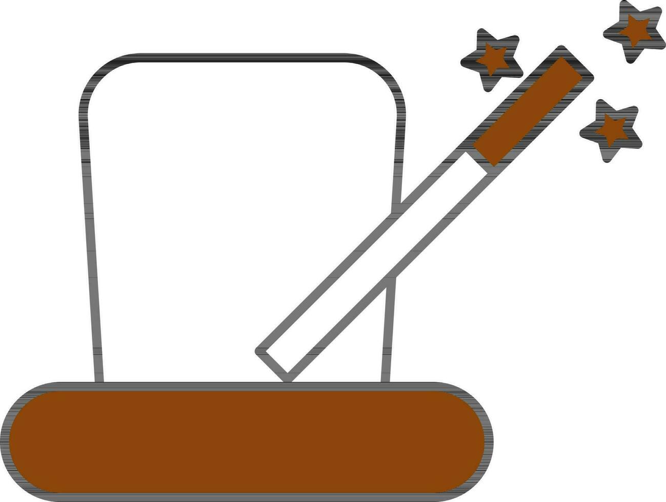 Magic Stick and Hat Icon in Brown and White Color. vector