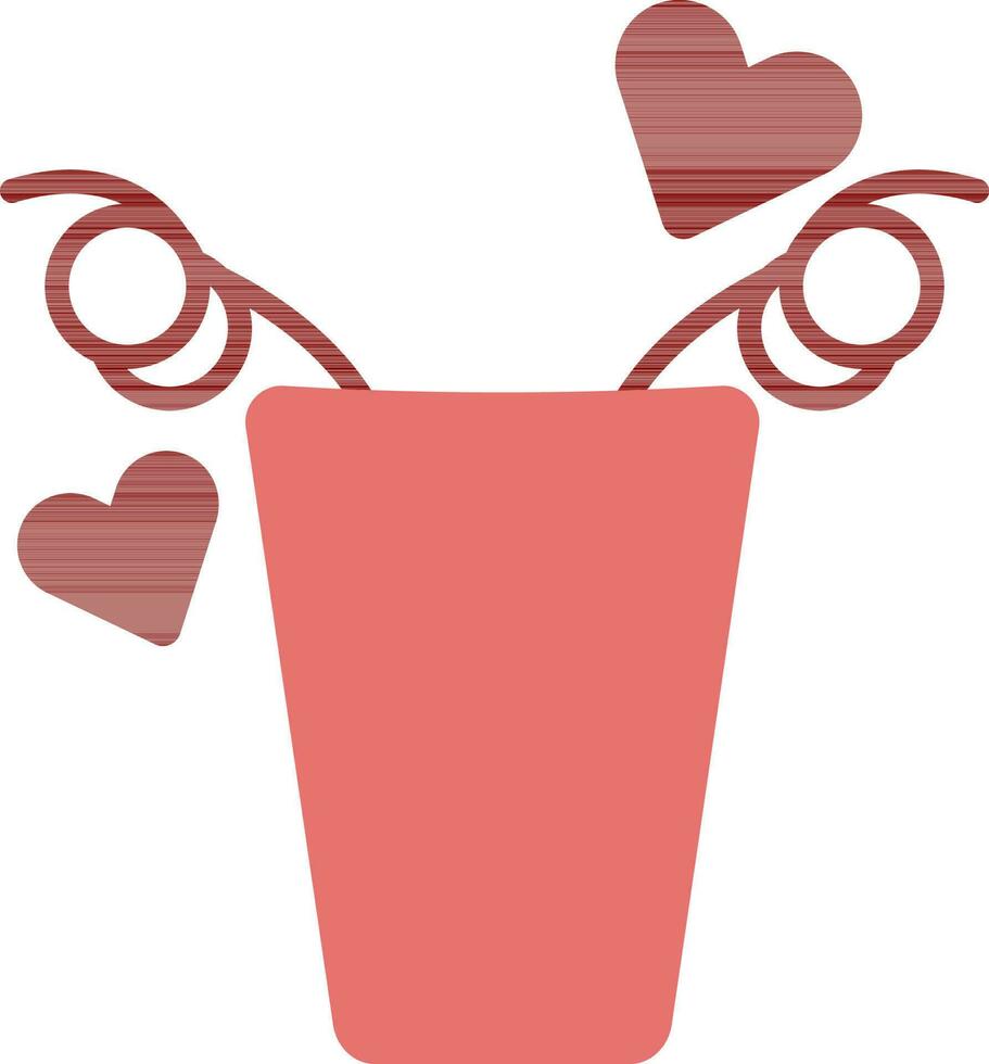 Loving Drink Glass With Two Straw Icon In Flat Style. vector