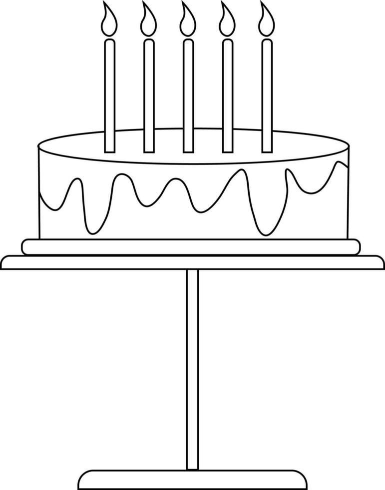 negro línea Arte decorado pastel con ardiente velas vector