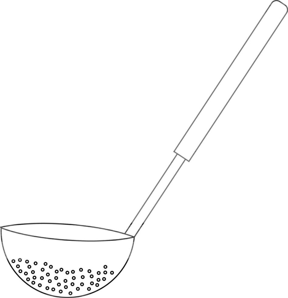 Black line art illustration of a kitchen ladle. vector