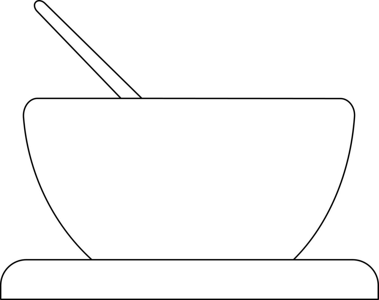 negro línea Arte cuchara en bol. vector