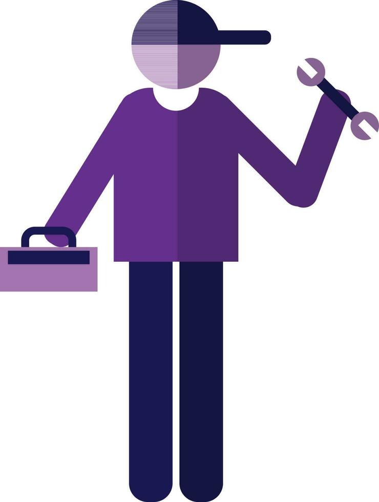 Character of faceless man holding bag and wrench . vector