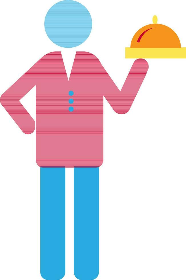 Character of faceless human holding serving tray. vector