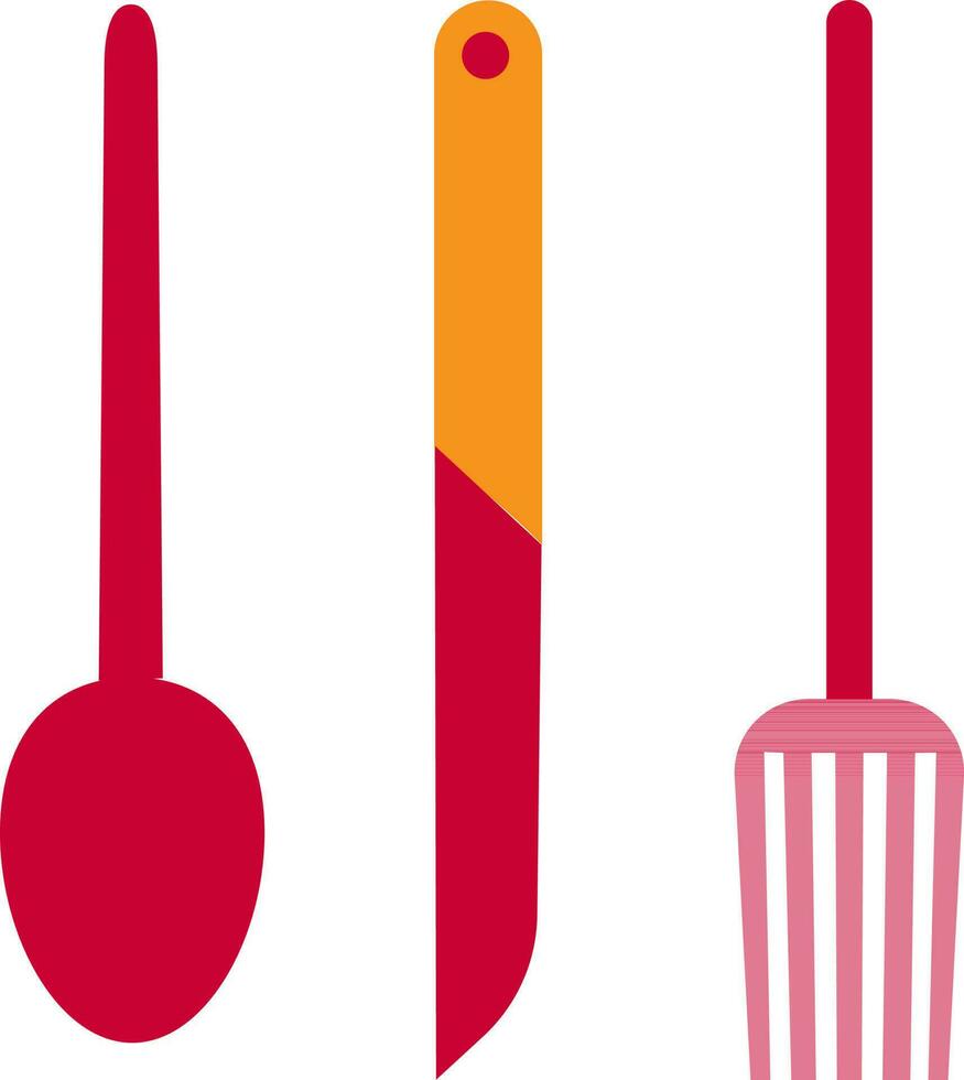 Red and orange knife, fork and spoon. vector