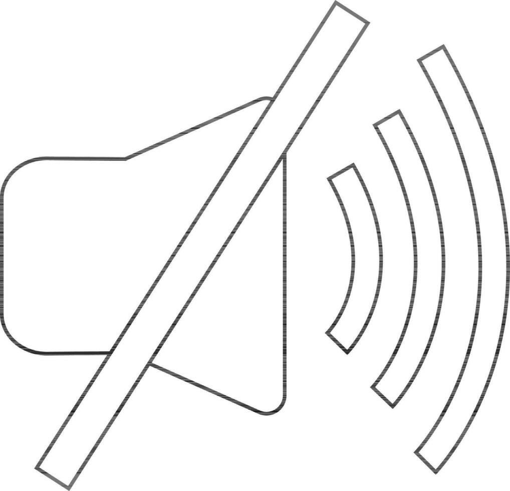 Black line art illustration of audio speaker mute. vector