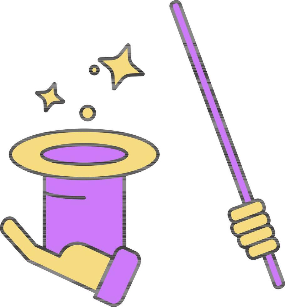 Magician Icon In Purple And Yellow Color. vector