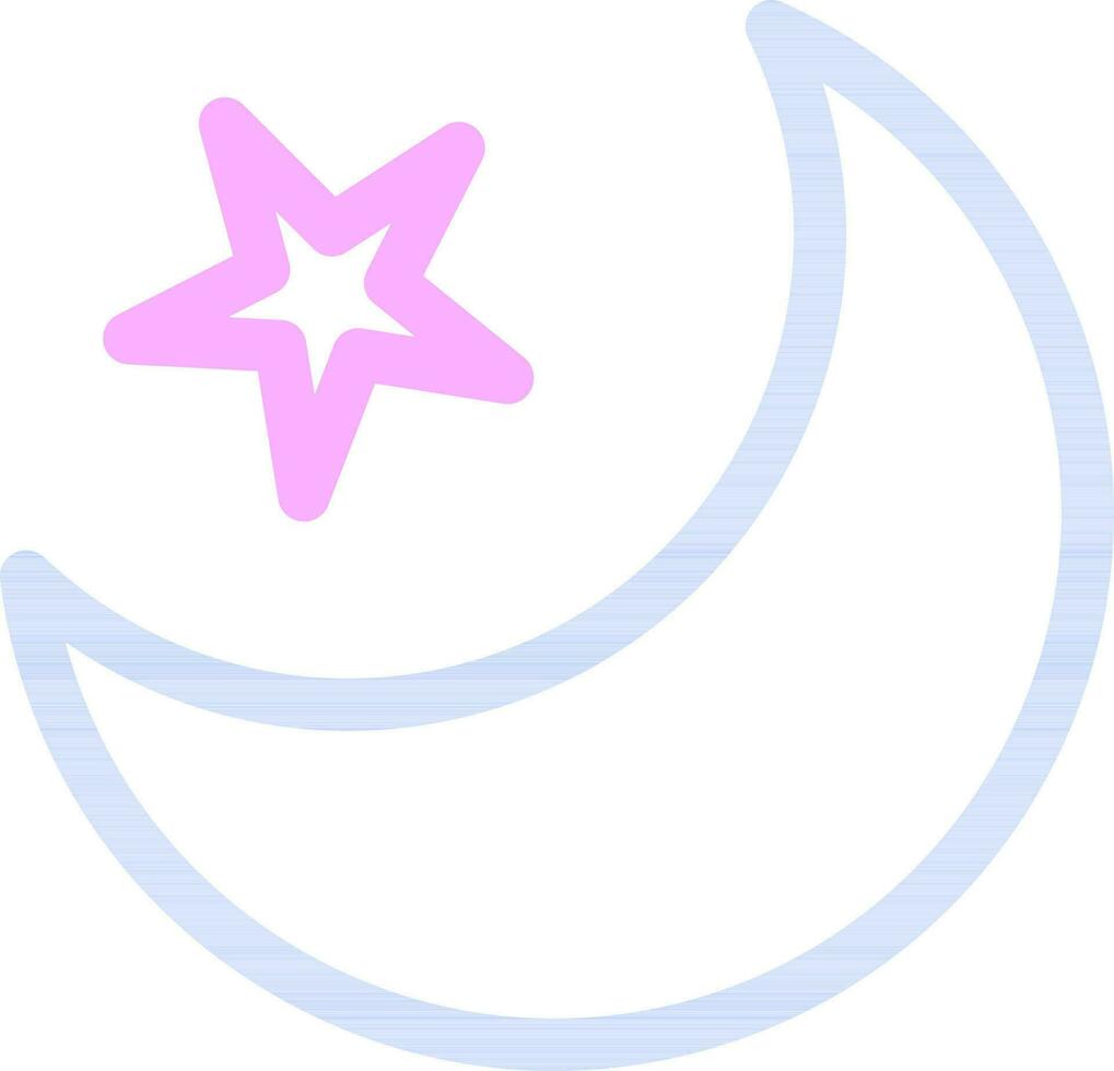 Crescent Moon With Star Icon In Blue And Pink Line Art. vector