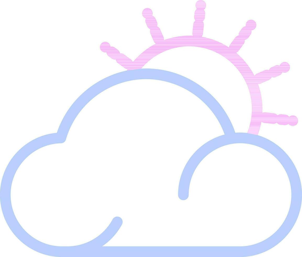 Sun Behind Cloud Icon In Blue And Pink Outline. vector