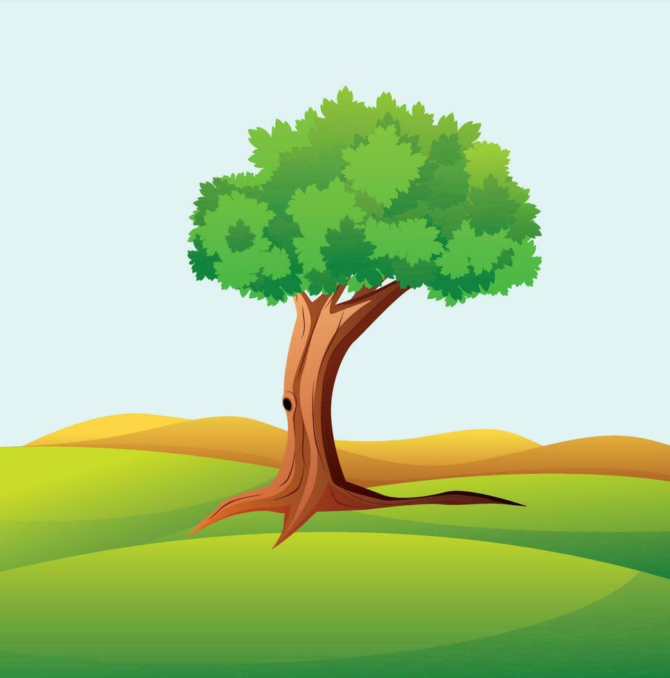 ilustración de lustroso paisaje con árbol. vector