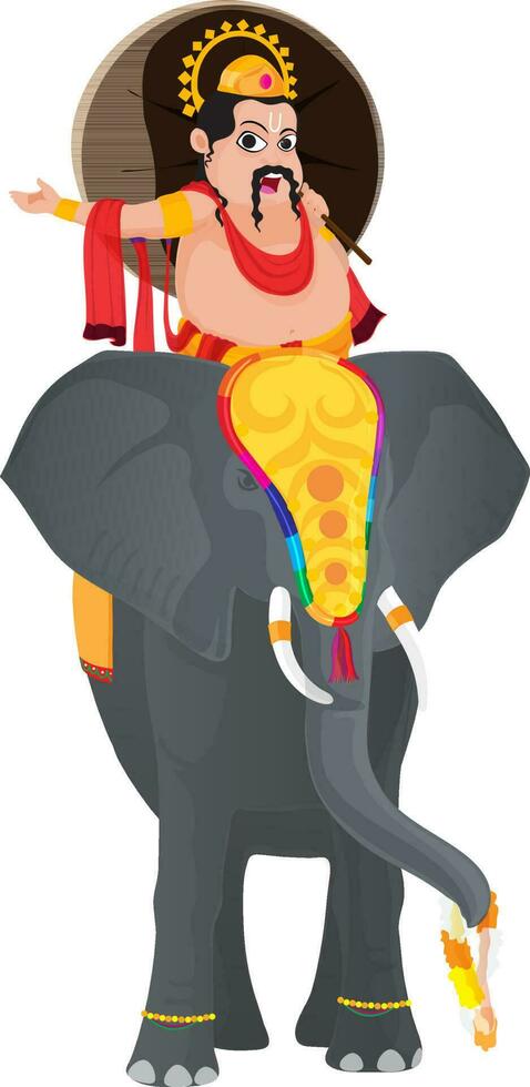 Illustration of King Mahabali on elephant for Onam. vector