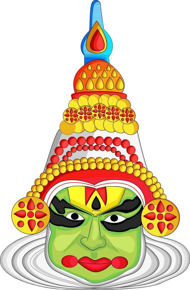 Cartoon face of kathakali dancer. vector