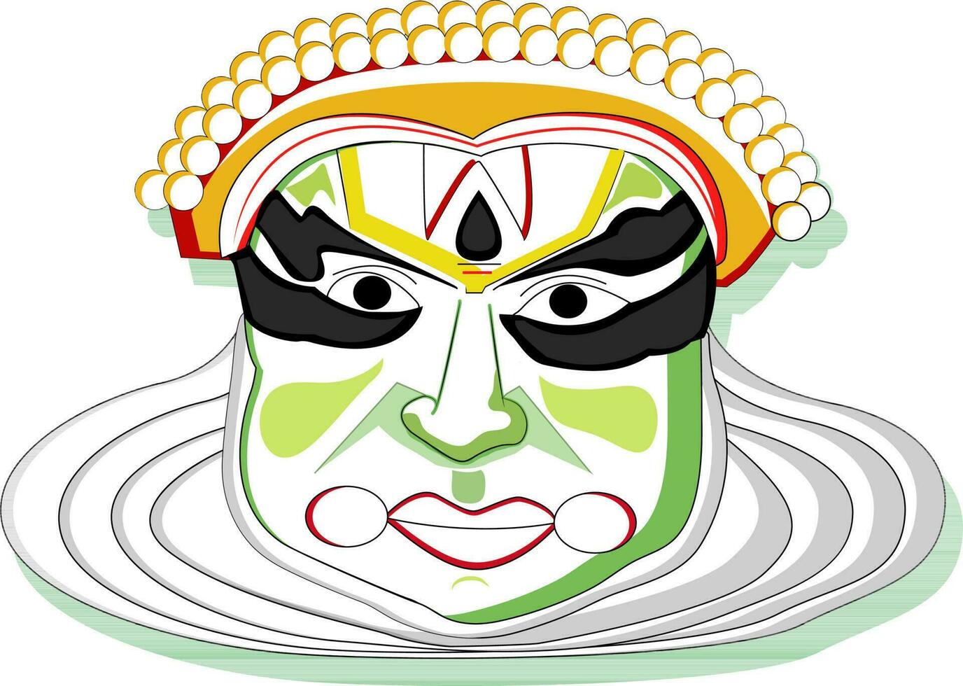 Flat illustration of kathakali dancer face. vector