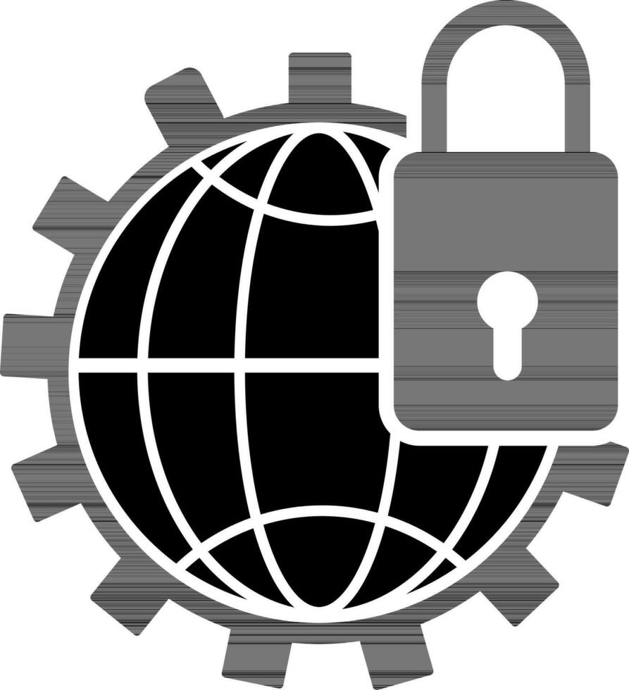 Browser with padlock in black and white color. vector