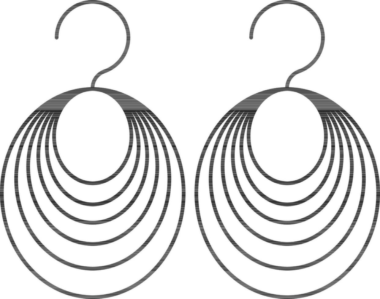 Oval Shape Layered Drop Earrings Icon in Black Line Art. vector