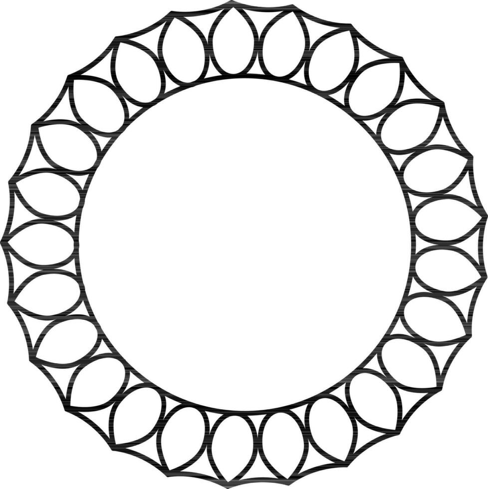 Floral Circular Shape or Frame Icon in Black Line Art. vector