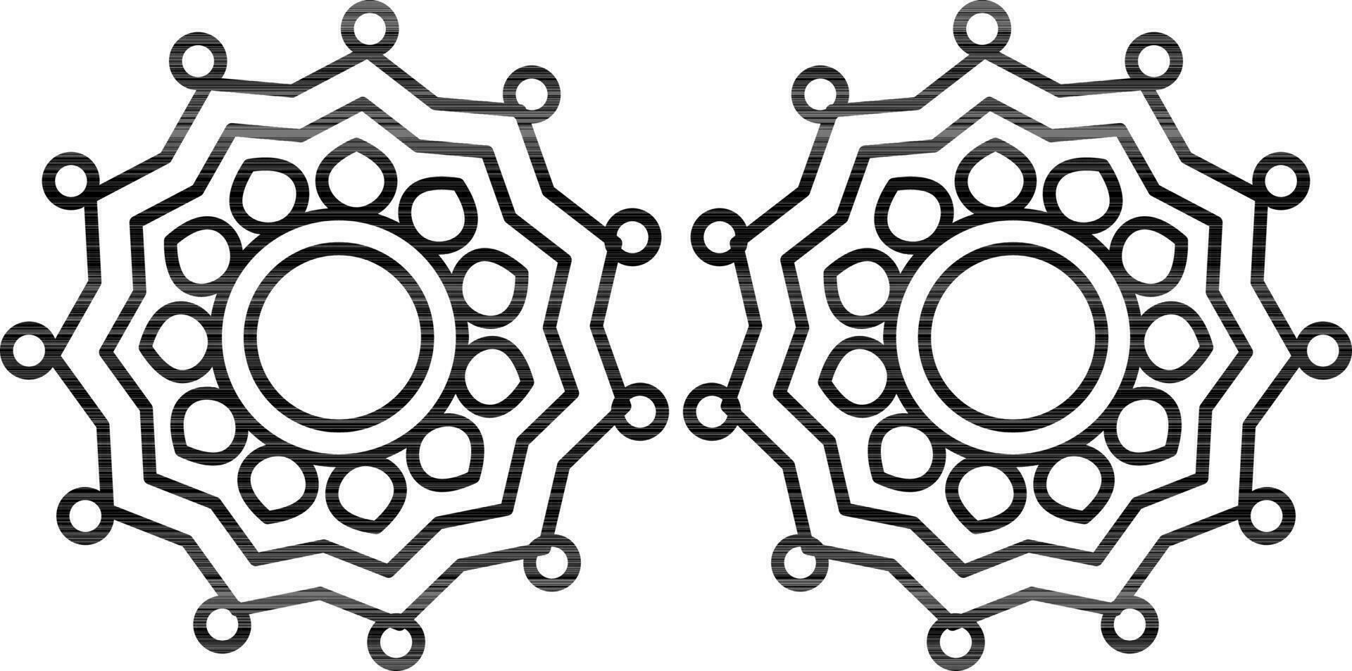 Floral or Mandala Pattern Set Icon in Black Line Art. vector