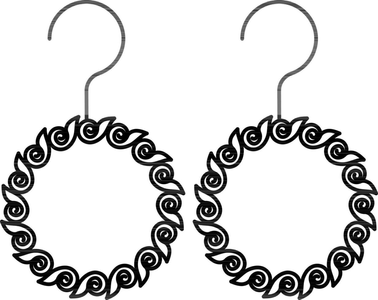 Black Line Art Round Shape Drop Earrings Icon. vector
