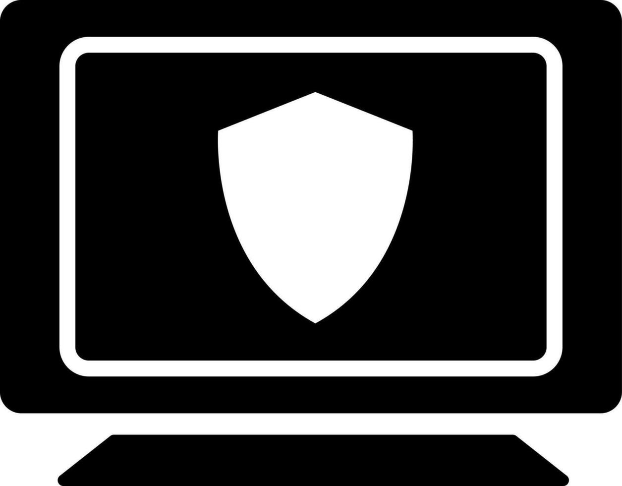 Shield in computer sereen. vector