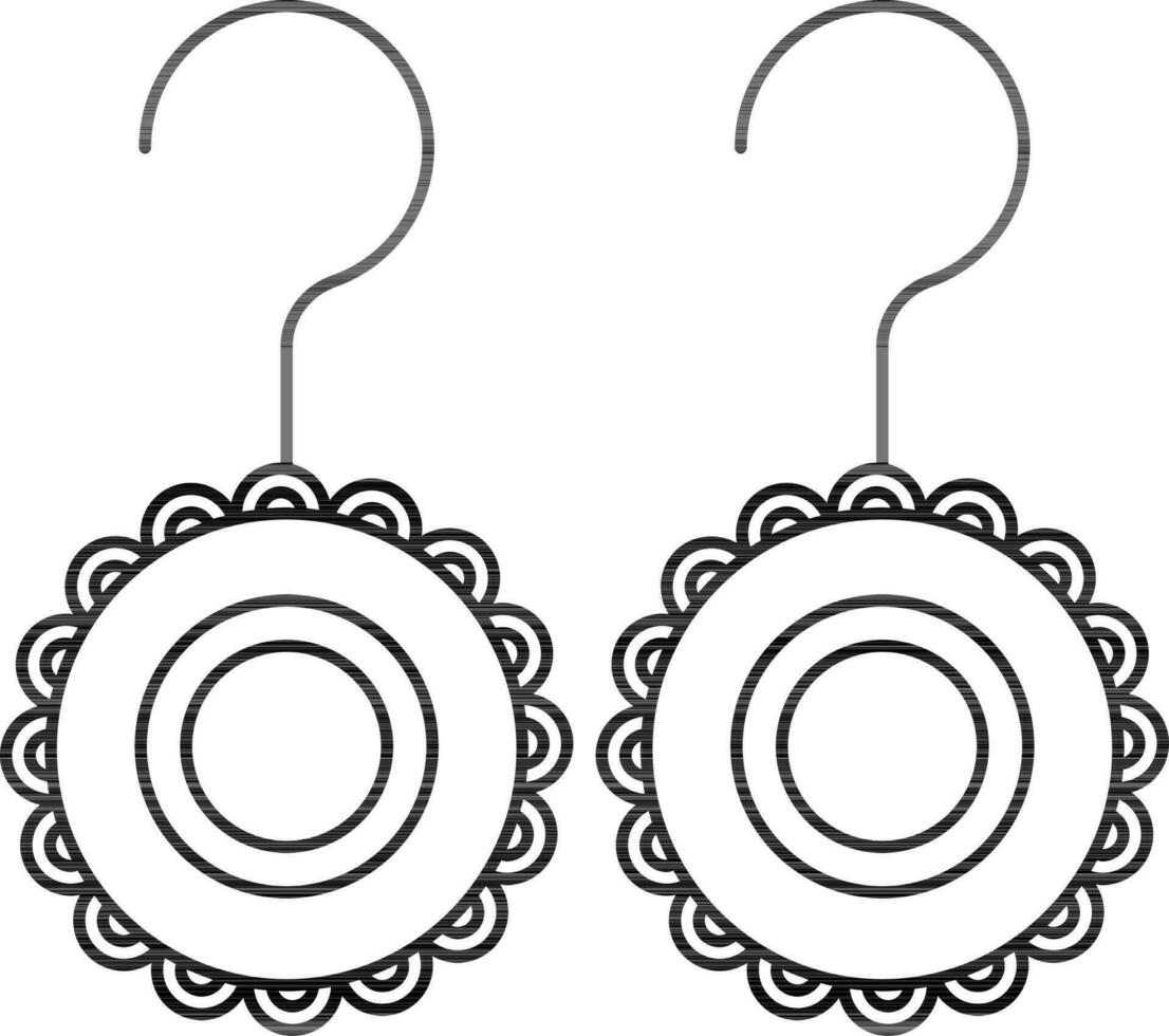 Round Shape Dangle Earrings Icon in Black Line Art. vector