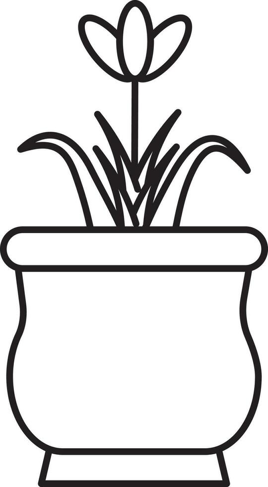 Flat Style Flower Pot Icon In Thin Line Art. vector