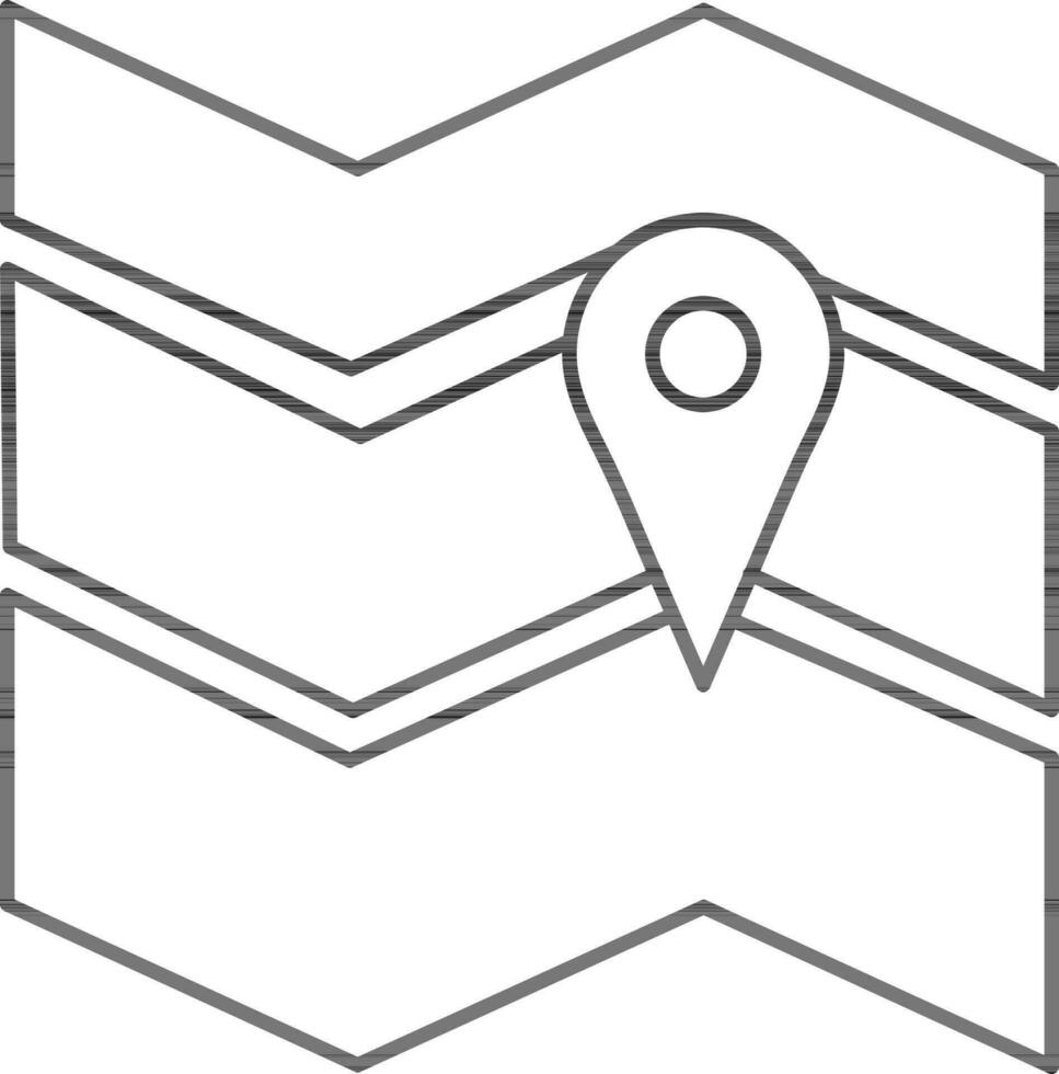 Line art, map with location pathfinder sign. vector