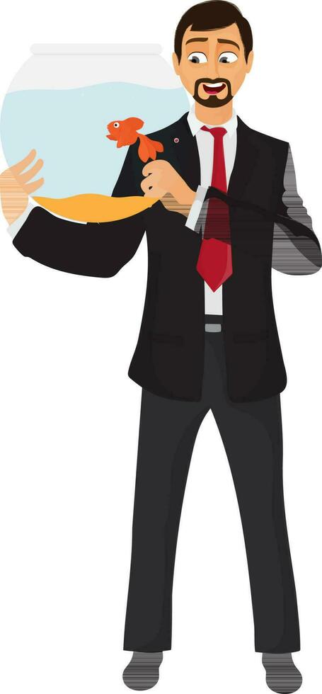 businessman holding fishbowl. vector