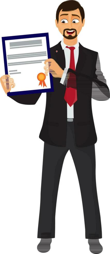 Standing businessman holding a certificate. vector