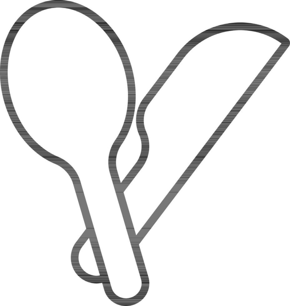 Knife And Spoon Icon In Black Line Art. vector