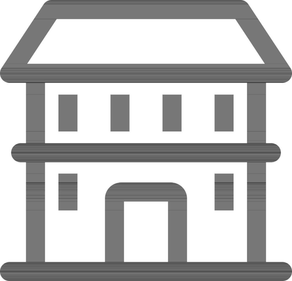 Black Line Art Building icon in flat style. vector
