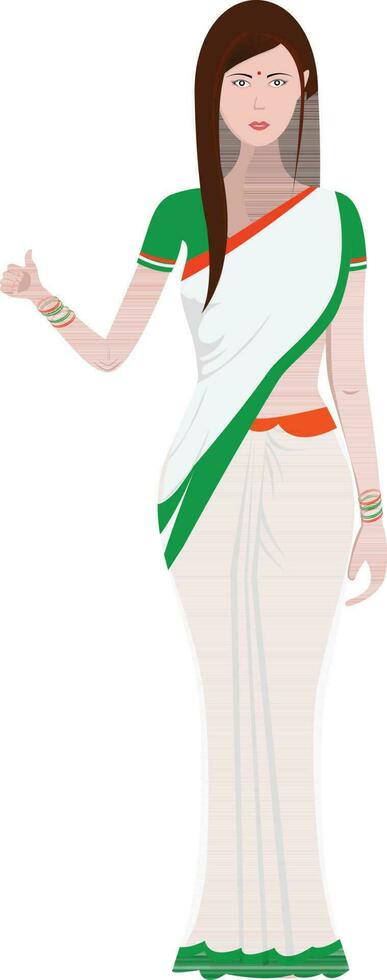 Indian young woman character in national tricolor saree. vector