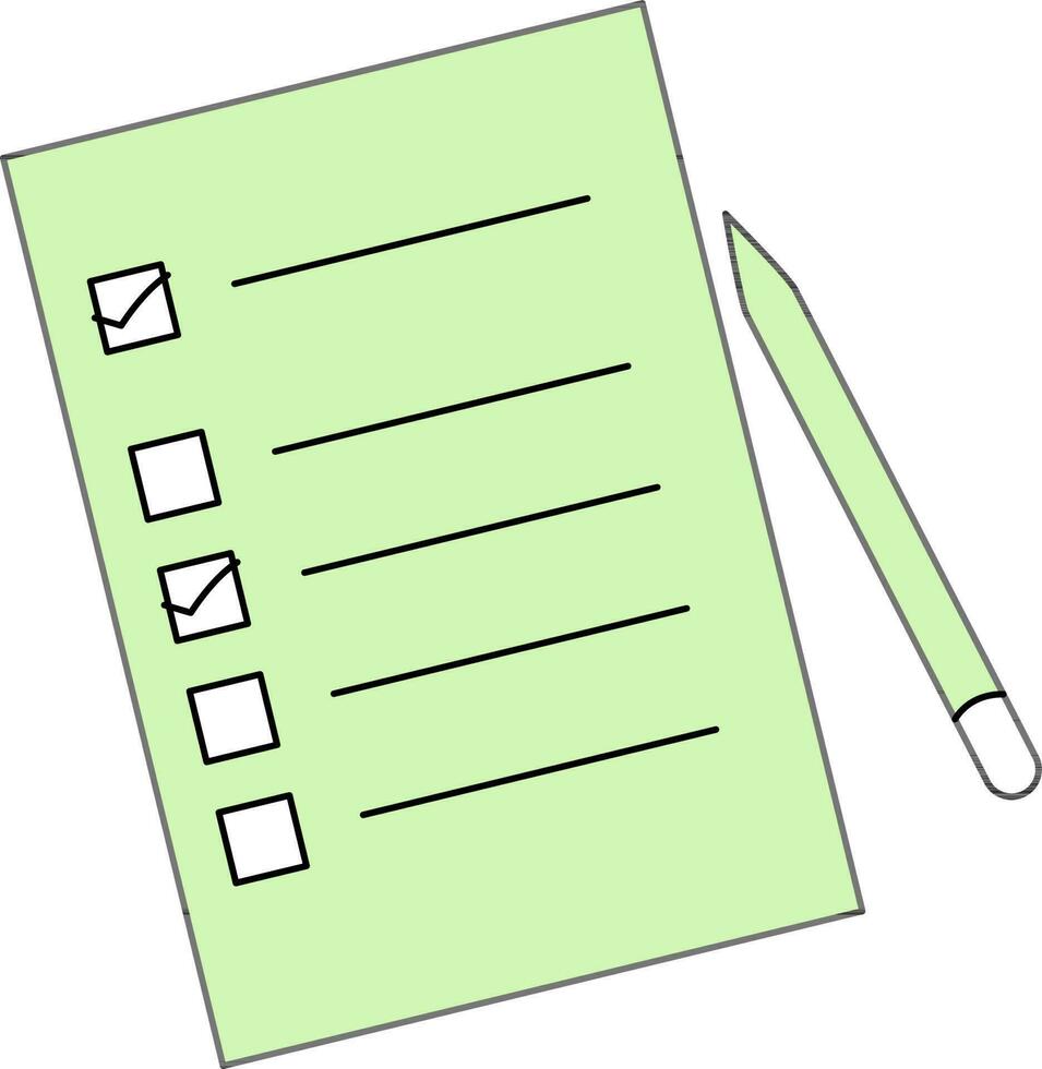 Checklist With Pencil Icon In Green And White Color. vector