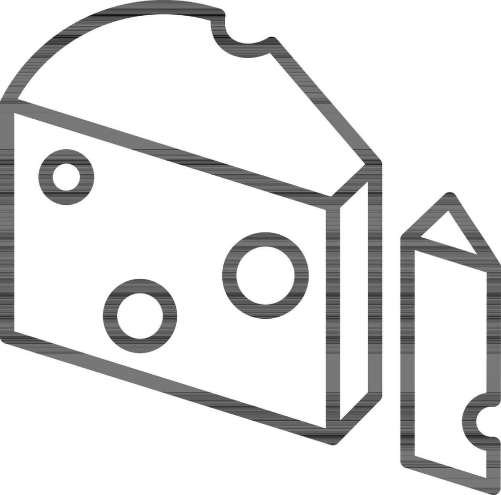 Cheese Slice Icon In Black Line Art. vector