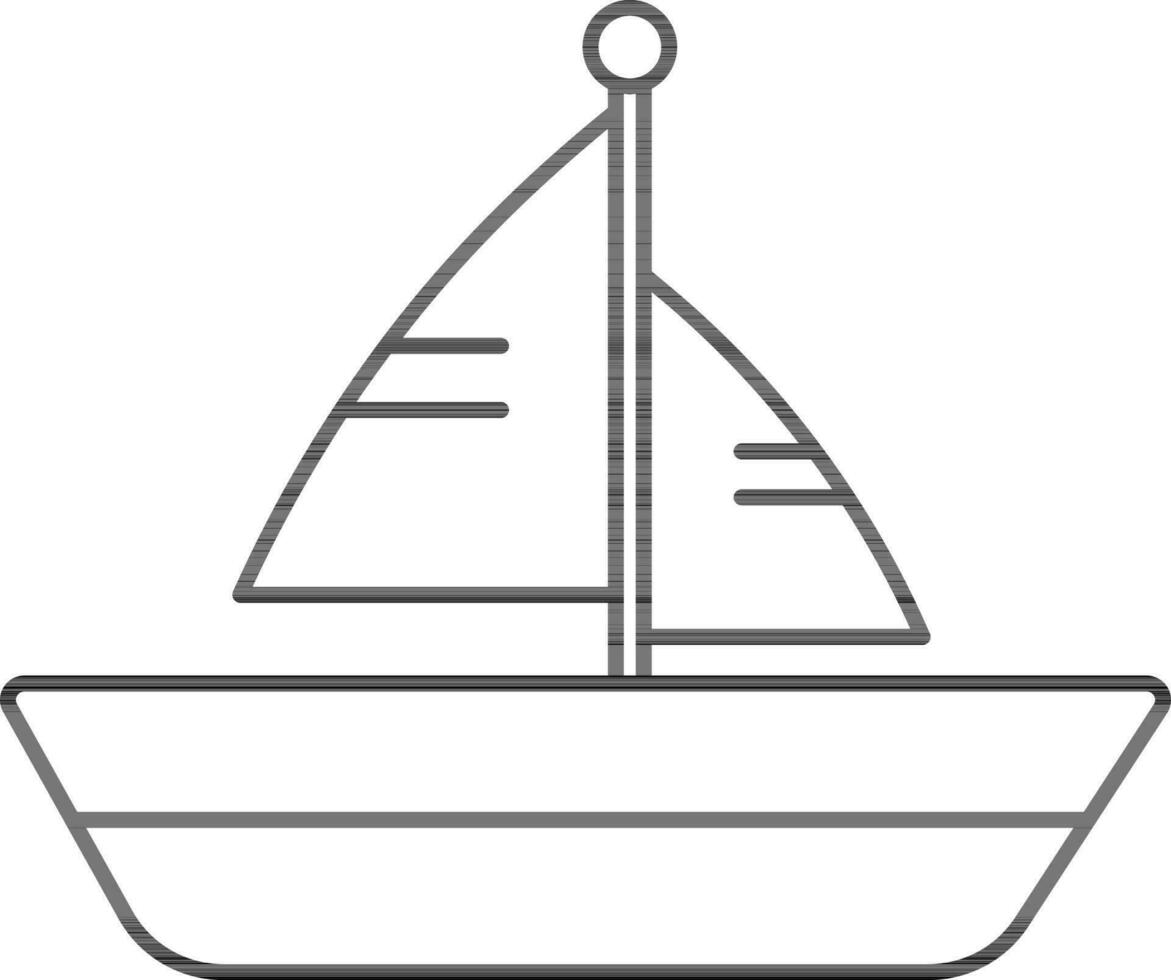 Black Line Art Sailboat Icon in Flat Style. vector