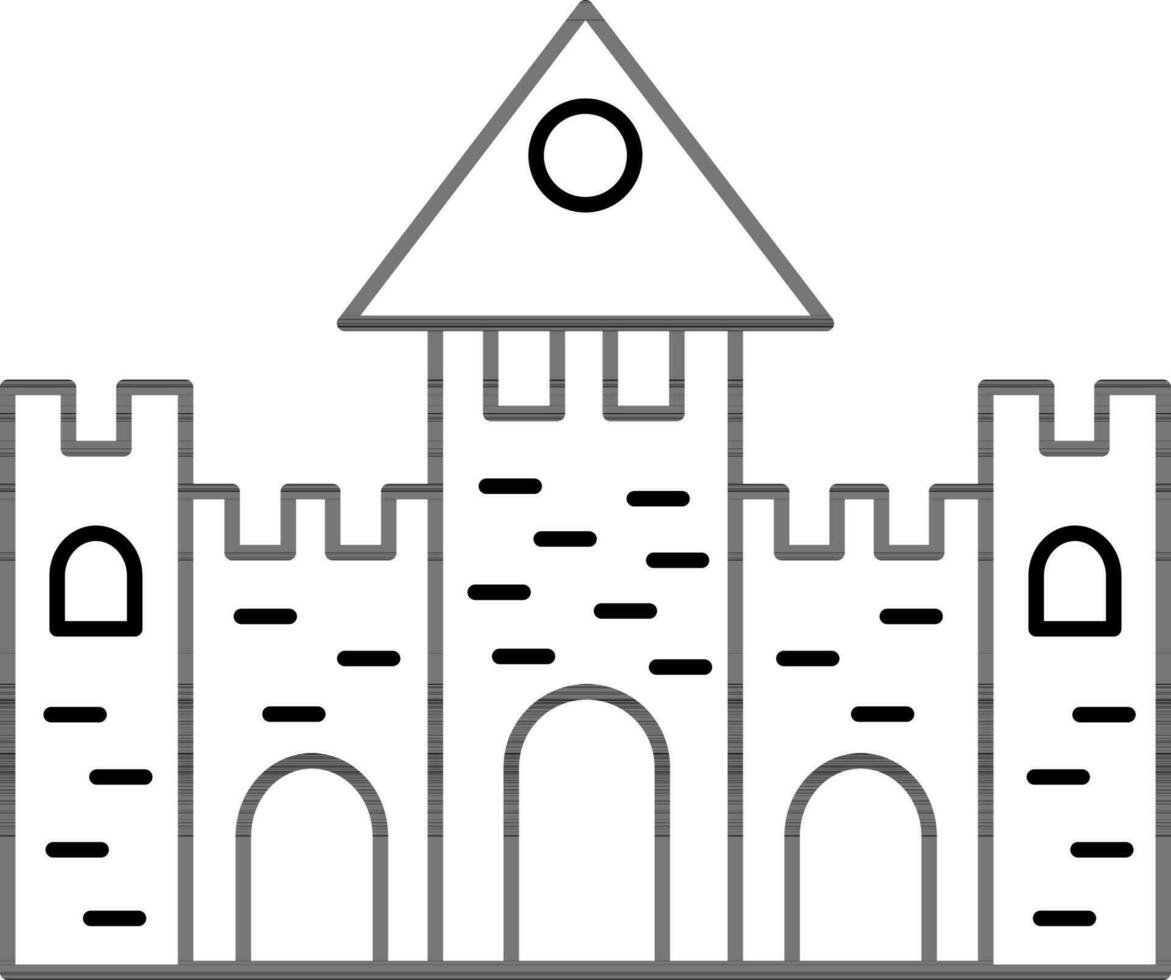 Black Line Art Illustration Of Castle Icon. vector