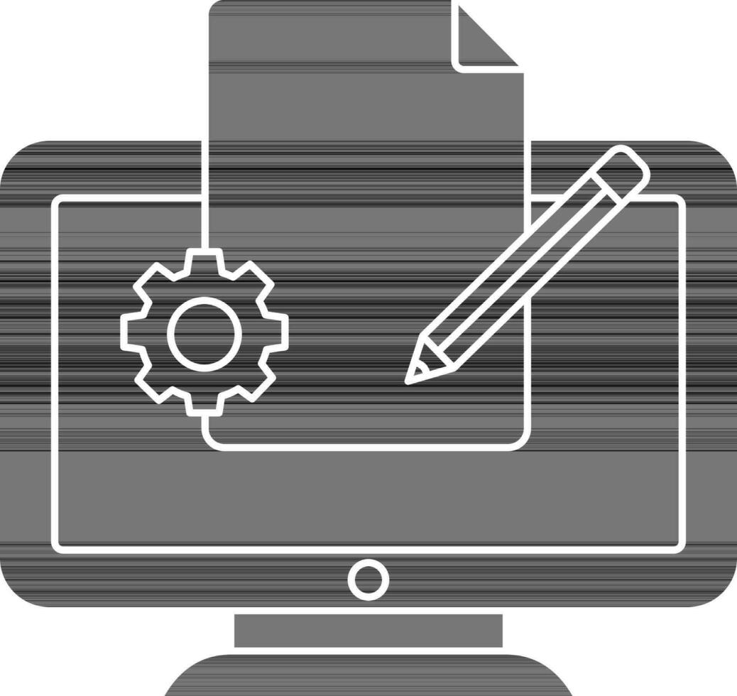 Computer Management Icon Or Symbol In Black And White Color. vector