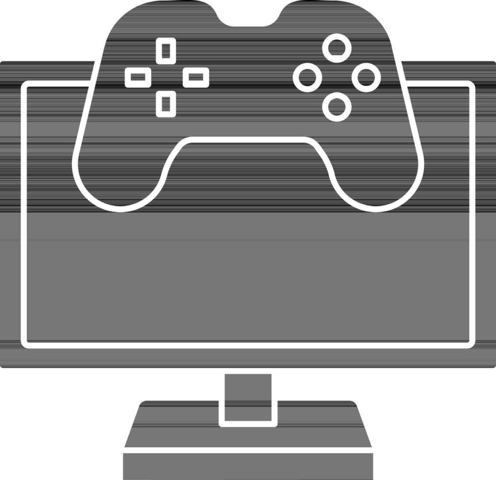 Computer With Video Game Icon Or Symbol In Black And White Color. vector