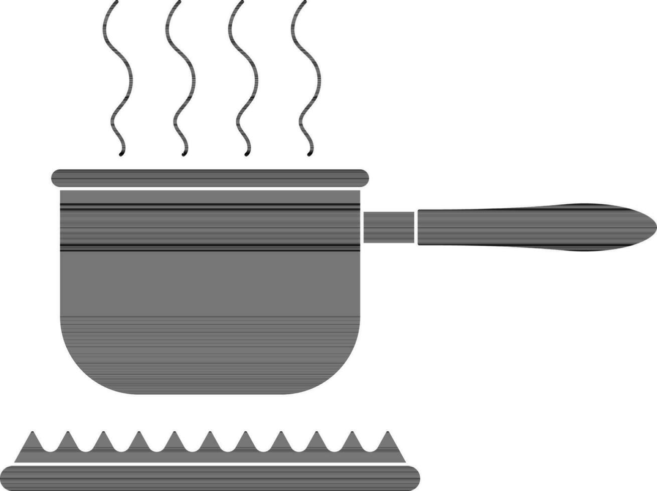 Hot frying pan on gas in black color. vector