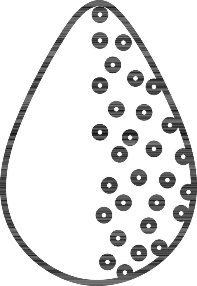 Dots decorated lucky egg in black line art. vector