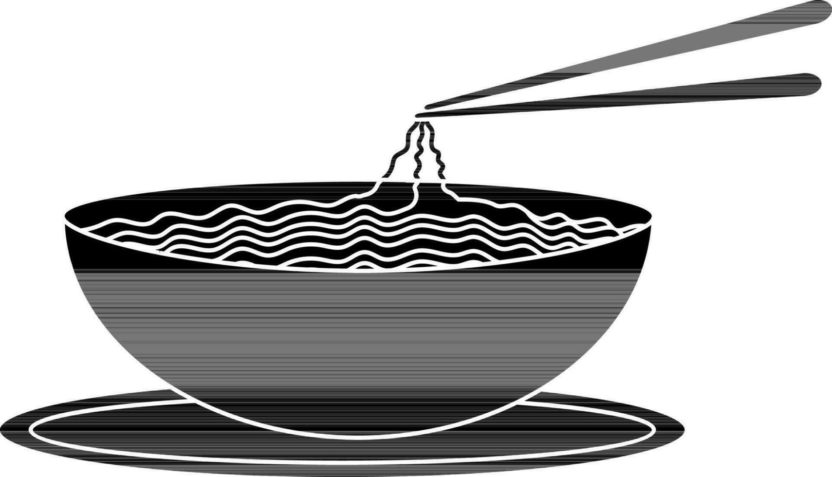 Noodle in bowl on plate with chopsticks. vector