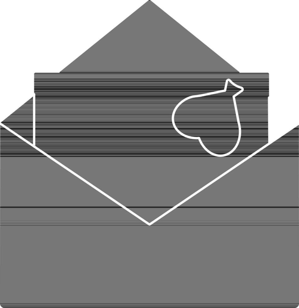 Heart decorated black card in envelope. vector