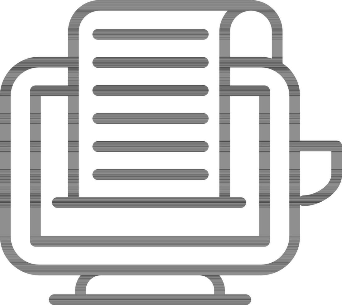 Black Line Art Illustration of Receipt in Monitor Screen Icon. vector
