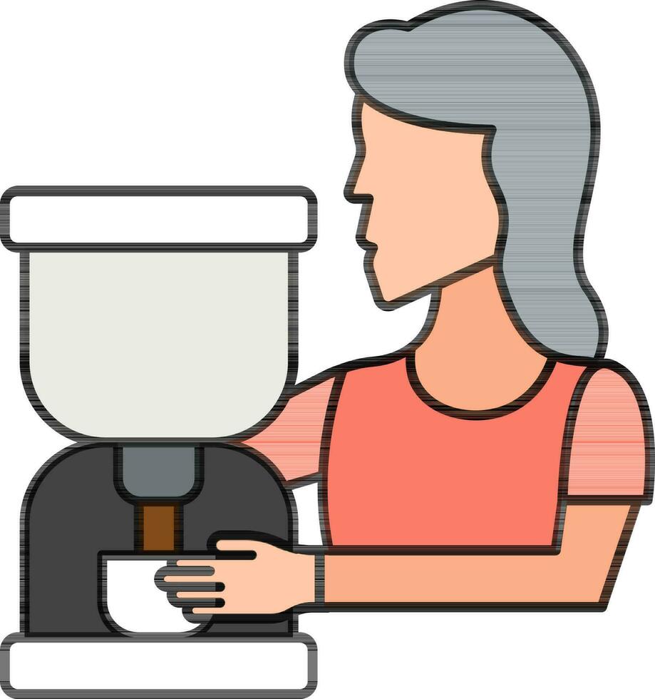 Modern Woman Making Coffee Color Icon. vector