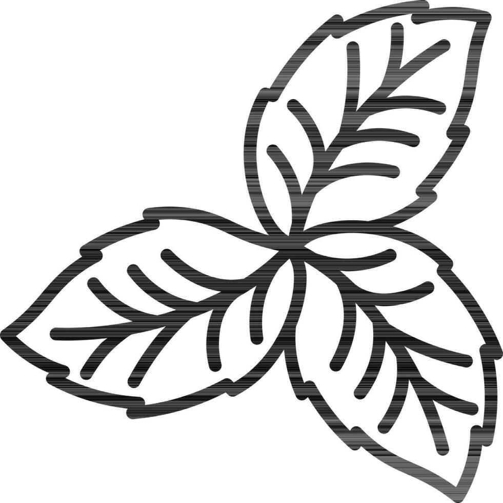 Black Line Art Leaves Icon in Flat Style. vector