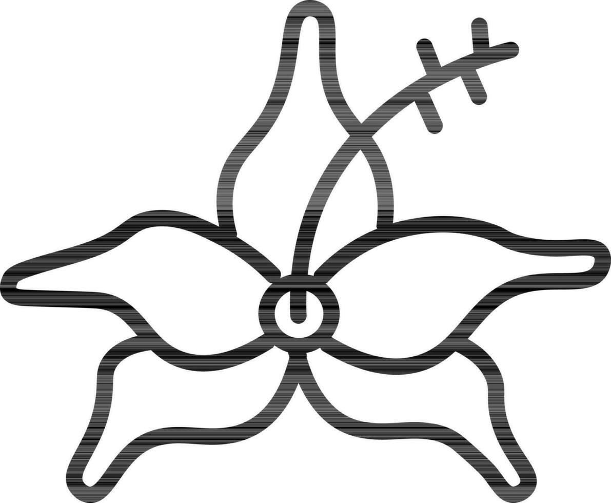 Black Line Art Vanilla Flower Icon in Flat Style. vector