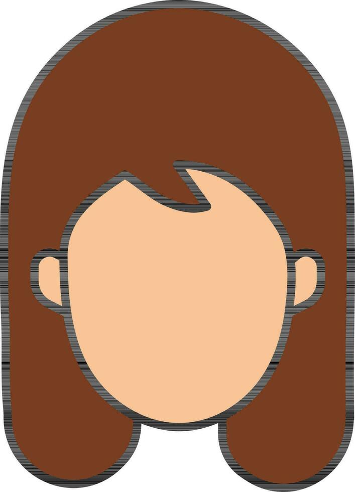 marrón y naranja color niña cara con abierto pelo icono. vector