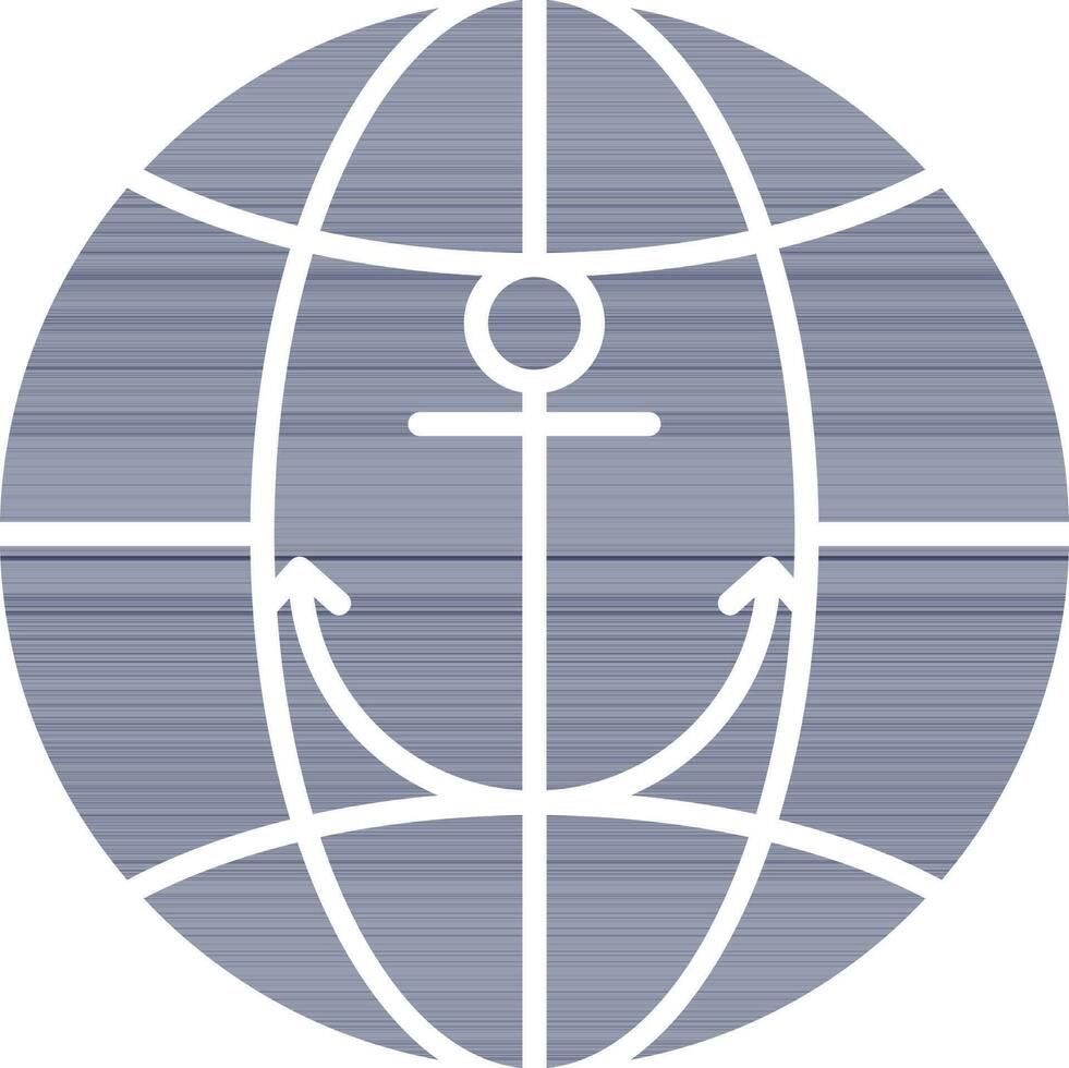 Anchor With Global Icon In Blue And White Color. vector