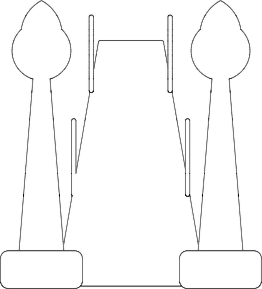 Black line art fence with carpet. vector