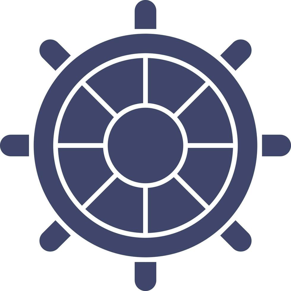 Ship Steering Wheel Icon In Blue And White Color. vector