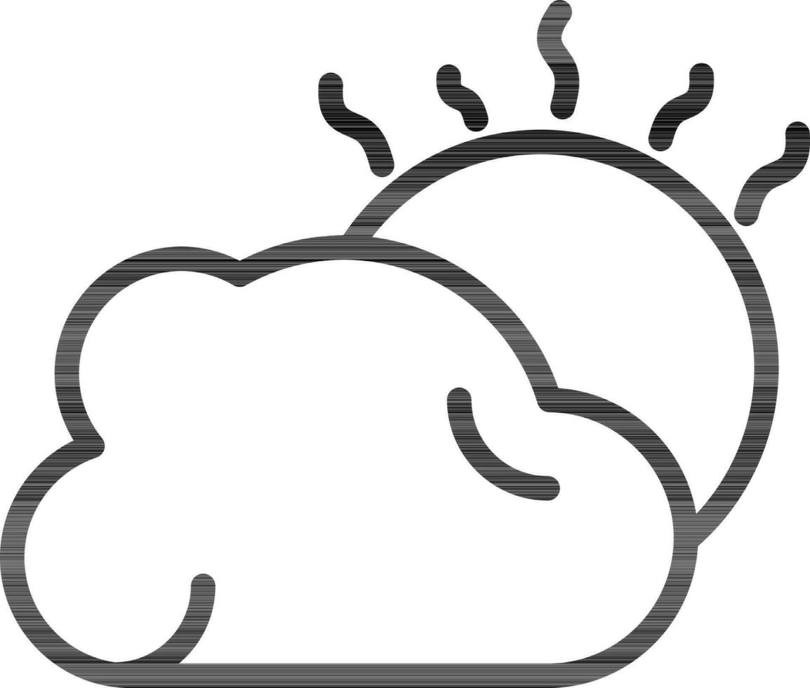 Sun Behind Cloud Icon In Black Line Art. vector
