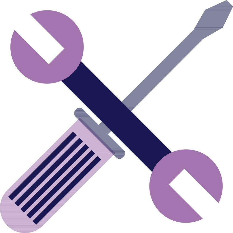 Purple wrench with screwdriver in flat style. vector